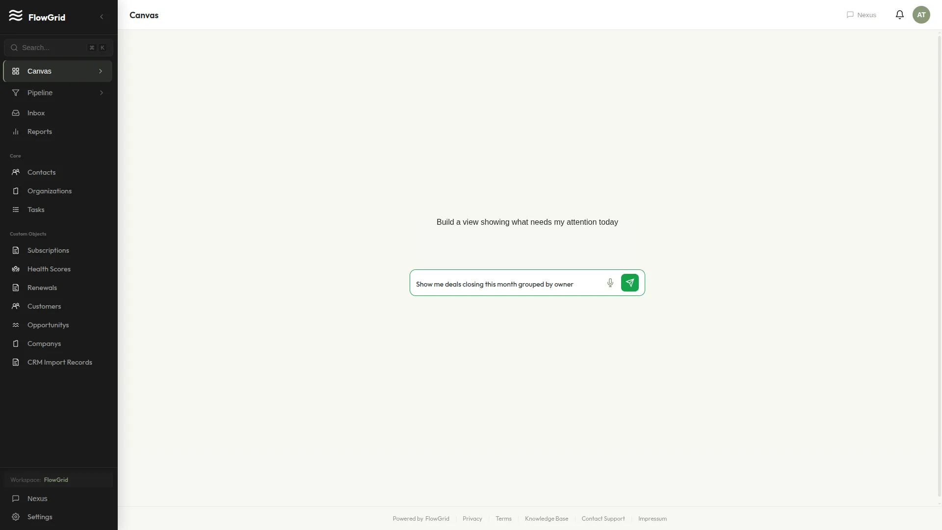 An empty canvas with the build prompt