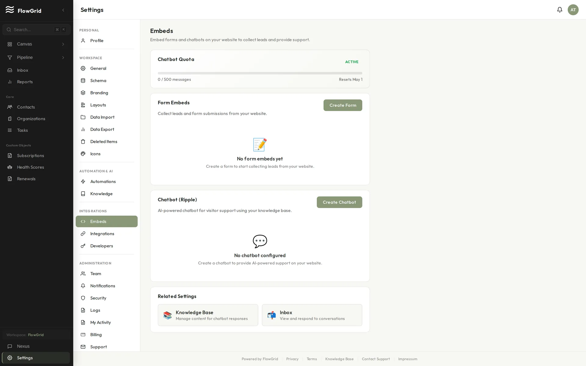 Embeds settings