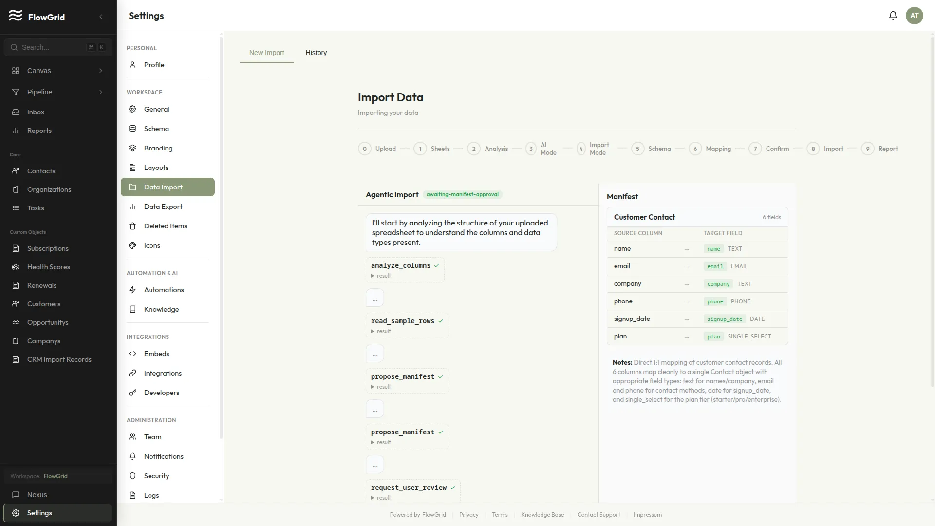 Smart column mapping during import
