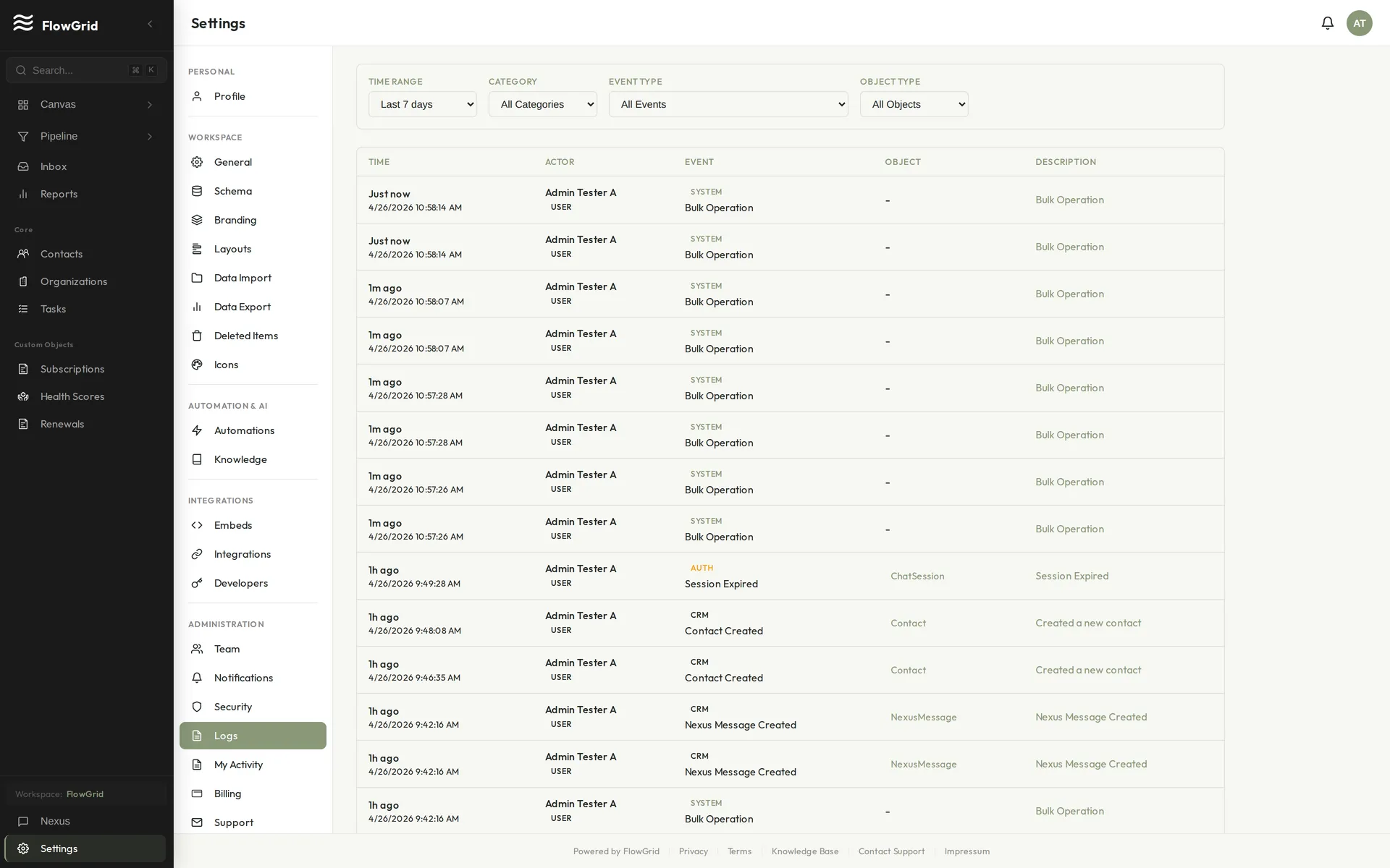 Activity and audit logs