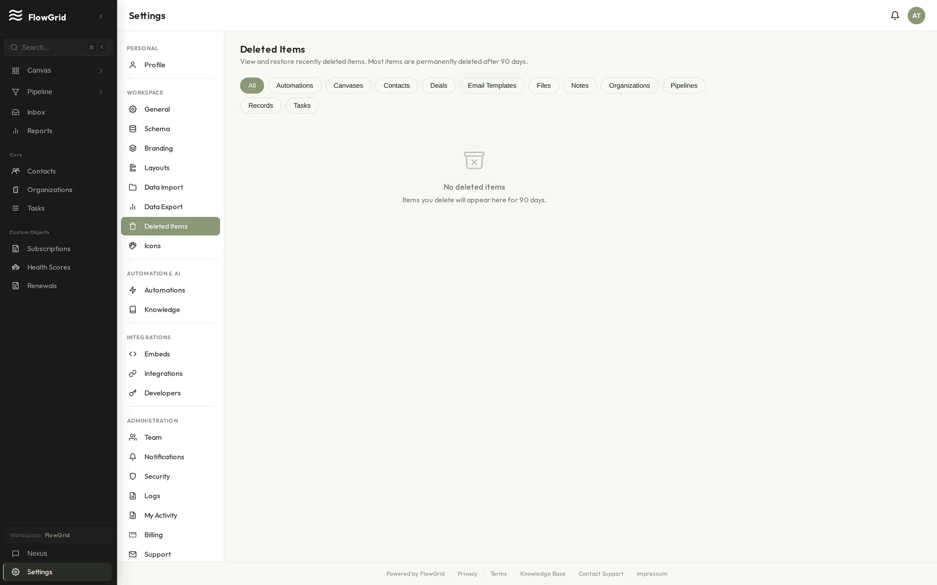 Deleted Items with restore