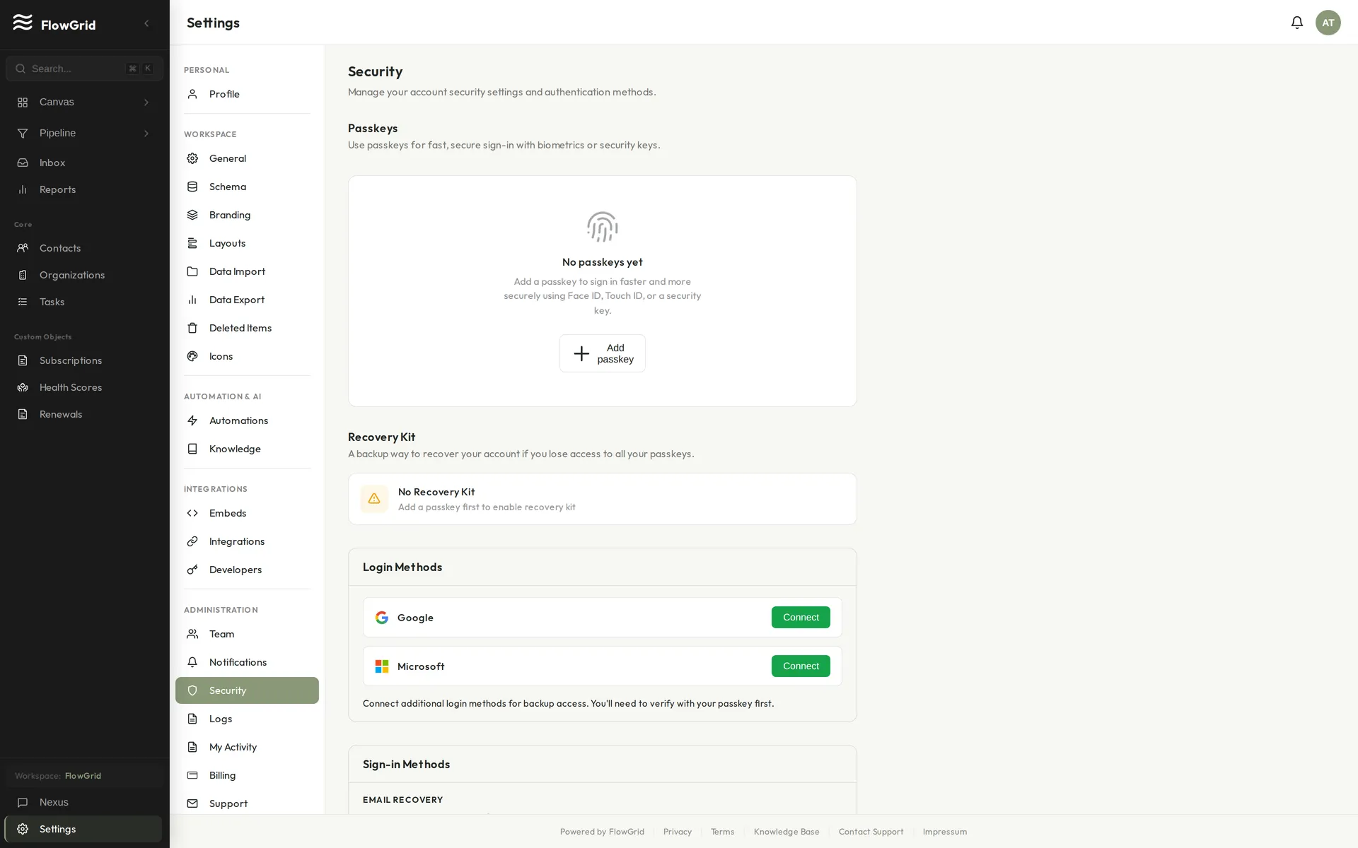 Security settings