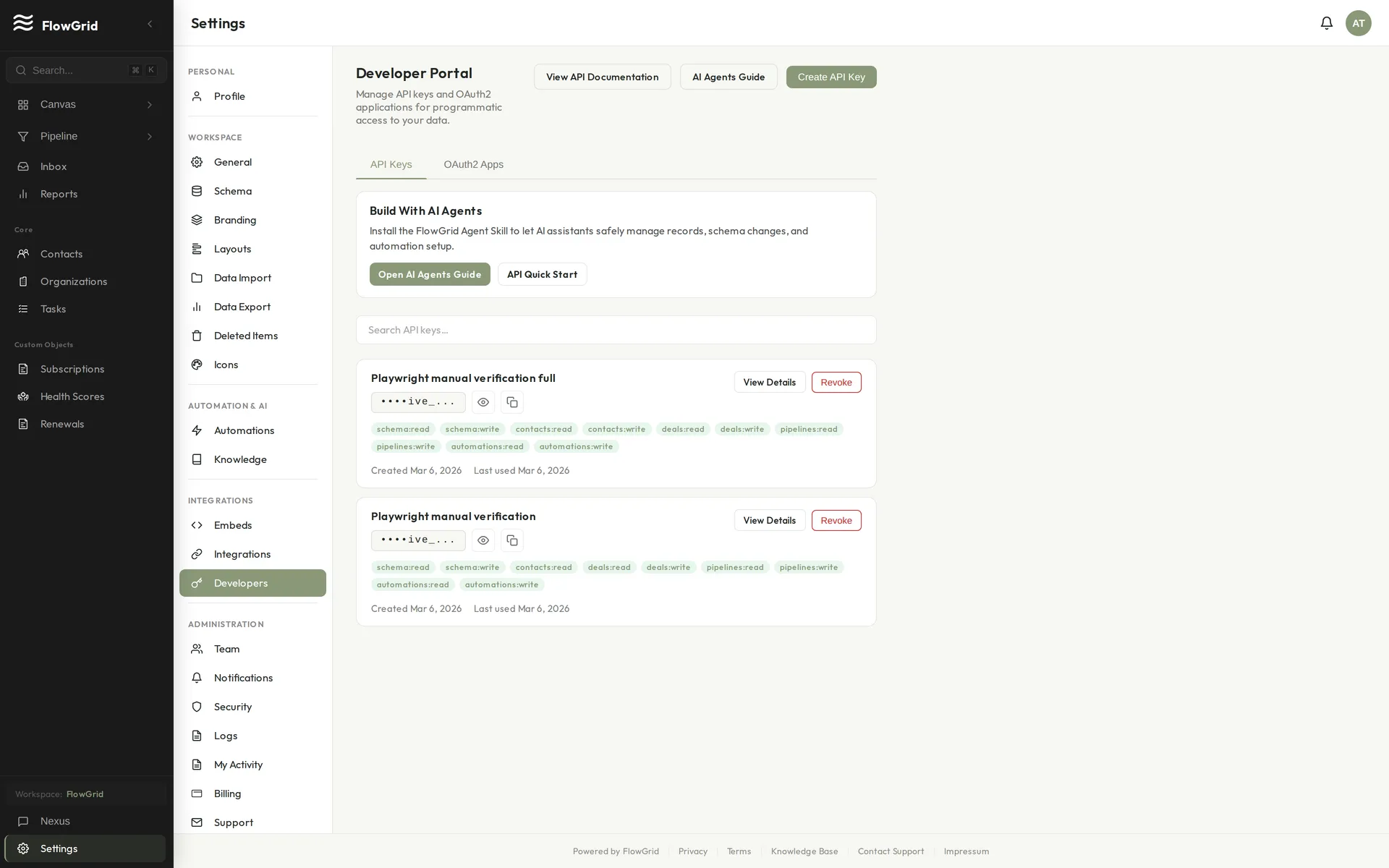 Managing API keys